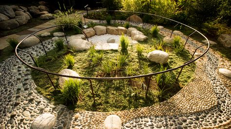 Meditation Landscape Design, Therapeutic Landscape Design, Sensory Garden Architecture, Healing Space Architecture, Healing Garden Design, Outdoor Yoga Space, Reflexology Path, Nature Healing, Healing Garden