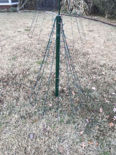 Diy Pvc Christmas Tree, Pvc Christmas Tree Outdoor, Pvc Christmas Tree, Pallet Wood Christmas, Christmas Mailbox, Easy Christmas Tree, Pvc Conduit, House Lights, Diy Christmas Lights