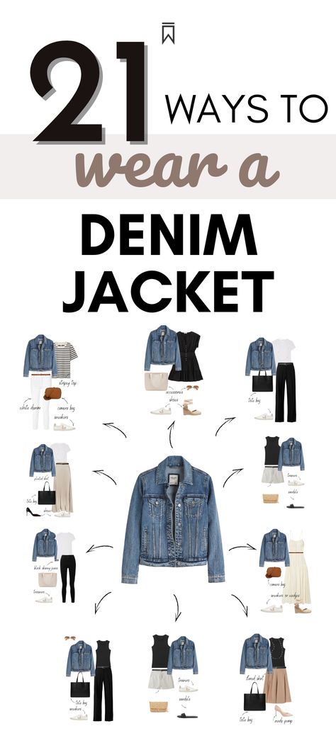 Check  21 ways to wear a denim jacket, from casual to cool, with classic, basic essentials you probably already have in your wardrobe!   wardrobe timeless pieces!  denim jacket outfits denim jacket outfit ideas on how to wear a denim jacket!   https://importantenough.com/how-wear-a-denim-jacket-outfit-ideas/ Jacket Over Dress, 10 Ways To Wear, 2020 Street Style, Classy Yet Trendy, Home Wear Women, Home Wear Women Pajamas, Home Wear Women Casual, Denim Jacket Outfit, Hooded Denim Jacket