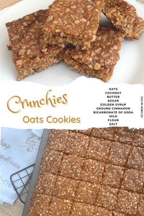 Oat Crunchies South Africa, Healthy Crunchies Recipe, South African Crunchies, Easy Crunchies Recipe, Crunchies Recipe South Africa Easy, Oats Crunchies Recipes, Oats Koekies Resep, South African Crunchies Recipe, African Food For Kids