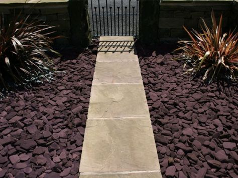 Plum slate Plum Slate, Decorative Aggregates, Landscape Rock, Front Garden, Yard Landscaping, Front Yard Landscaping, Image Types, Front Yard, Garden Ideas