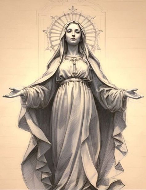 Mother Mary Drawing, Virgin Tattoo, Virgin Mary Drawing, Mother Mary Tattoos, Religion Tattoos, Mother Mary Pictures, Virgin Mary Tattoo, Mary Tattoo, Virgin Mary Art