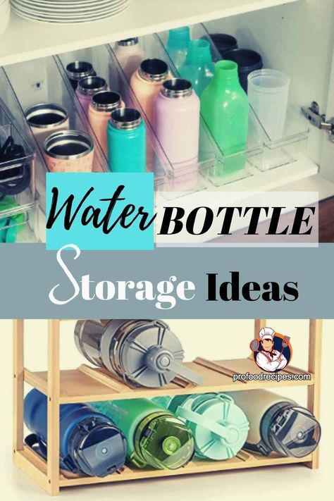 Water Bottle Storage Ideas Nalgene Water Bottle Storage, Kitchen Water Bottle Storage, Storage Water Bottle Ideas, Water Bottle Storage In Cabinet, Drink Bottle Organization, Water Bottles Organization Ideas, Water Bottle Storage Hack, How To Store Yeti Cups In Kitchen, Water Bottle Cabinet Storage