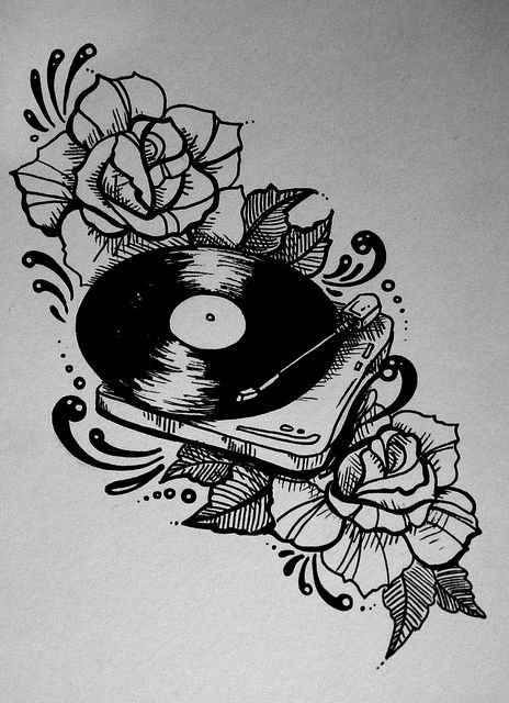 record player, roses, traditional tattoo style illustration... perfect gaslight anthem tattoo: add "And I met you between the wax and the needle, in the words of my favorite song" to it Gaslight Anthem Tattoo, Record Player Tattoo, Art Du Croquis, Jon Boy, Dibujos Tattoo, Kunst Tattoos, Illustration Tattoo, Geniale Tattoos, Rosen Tattoo