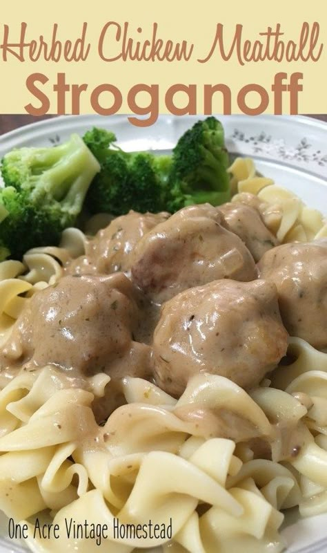 Turkey Meatball Stroganoff, Quick Meatballs, Meatball Stroganoff, Herbed Chicken, Chicken Thights Recipes, Chicken Broth Recipes, Low Calorie Chicken, Meatball Dinner, Chicken Meatball