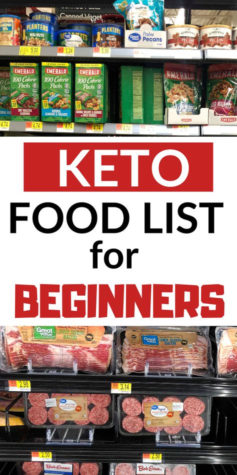 Keto food list for beginners. Take this list to the grocery store with you! Snack ideas too! #ketofoodlist #ketodiet #ketofoods Keto Food List For Beginners, Keto Grocery List For Beginners, Diet On A Budget, 1200 Calorie Diet Meal Plans, Keto Diet Food, Keto Shopping List, Keto Grocery List, Breakfast Low Carb, 100 Calorie