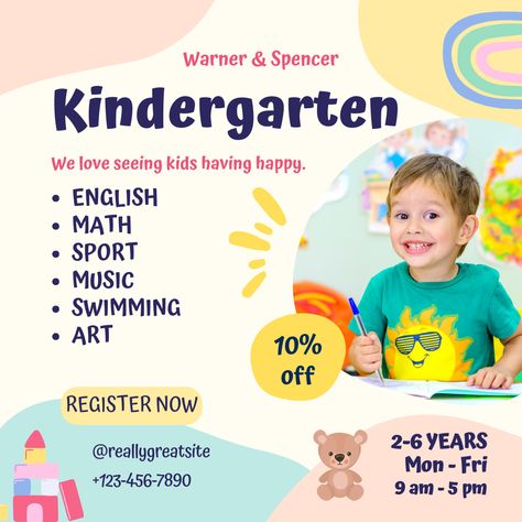 📌 Follow me for more Canva items and templates: https://www.canva.com/p/olegnik/ ⭐️ This design meets the following characteristics: registration kindergarten colorful children education kid Children Education, Single Image, Instagram Post Template, Post Design, Canva Templates, Kids Education, Post Templates, Social Media Template, Canva Template