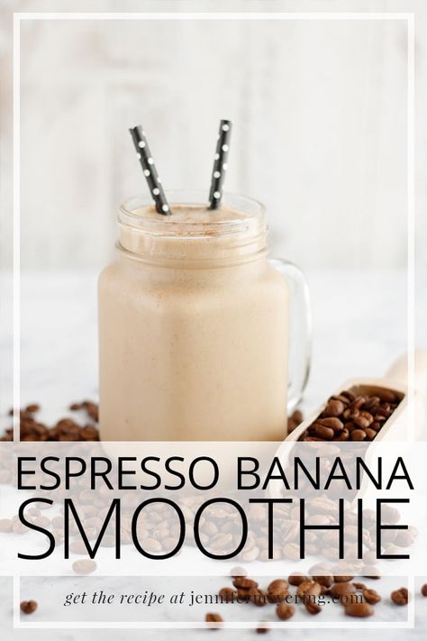 Quick and easy banana and yogurt smoothie with a kick of espresso for a delish afternoon pick-me-up. Banana Espresso Smoothie, Espresso Protein Smoothie, Coffee Smoothie With Yogurt, Espresso Smoothie Healthy, Protein Shake With Espresso, Coffee Yogurt Smoothie, Espresso Protein Shake, Espresso Shake, Espresso Smoothie