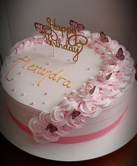 Cake Designs Birthday Princess, White Forest Cake Designs For Birthday, Simple Cakes For Girls Birthday, 26th Birthday Ideas For Women Cake, 75th Bday Cake, 1 Layer Cake Design, Half Kg Cake Design For Birthday, Cream Cake Design Birthday, Cake Designs Butterfly