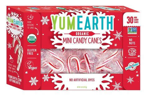 Organic Mini Candy Canes Yum Earth, Candy Cane Game, Organic Candy, Advent Calendar Fillers, Organic Nuts, Gluten Free Holiday, Mini Candy Canes, Peppermint Candy Cane, Organic Fruits And Vegetables