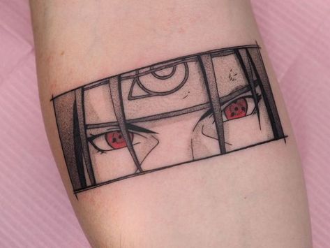 Itachi Uchiha Small Tattoo, Itachi Tatoos Design, Anime Square Tattoo, Tanjiro Tattoo Ideas, Sasuke Eyes Tattoo, Itachi Sharingan Tattoo, Naruto Small Tattoos, Itachi Eyes Tattoo, Naruto Eyes Tattoo