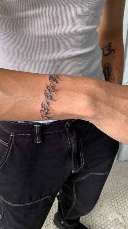 Mens Arms Tattoos, Flames Around Wrist Tattoo, Small Arm Tattoo Men’s, Patch Work Forearm Tattoo, Aesthetic Arm Tattoos Men, Brick Tattoo For Men, Male Finger Tattoos, Men’s Tattoos For Arms, Ocean Arm Tattoo