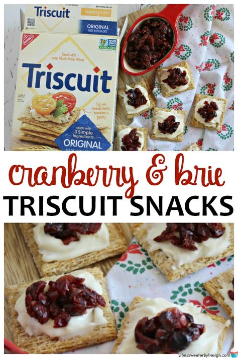 Cranberry and Brie Triscuit snacks only take minutes to make and look wonderful on a holiday platter. This is an easy Triscuit recipe that tastes amazing! via @sweeterbydesign Triscuit Toppings, Triscuit Appetizers, Appetizers Brie, Cracker Appetizers, Cranberry And Brie, Triscuit Recipes, Brie Recipes Appetizers, Crackers Appetizers, Brie Appetizer