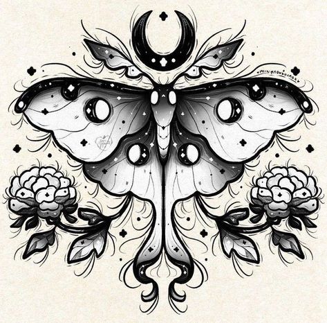 Best Feminine Tattoos, Lunar Moth Tattoo, Luna Moth Tattoo, Butterfly With Flowers, Moth Drawing, Moth Tattoo Design, Cute Moth, Tattoo Patterns, Saved Tattoo