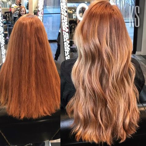 Natural Red Hair Ideas Highlights, Baylage On Red Hair, Brown Ginger With Blonde Highlights, Ginger To Strawberry Blonde, Red To Strawberry Blonde Balayage, Natural Ginger Hair With Blonde Balayage, Cooper Balayage Hair Blonde, Natural Highlights For Red Hair, Balayage Ginger Blonde