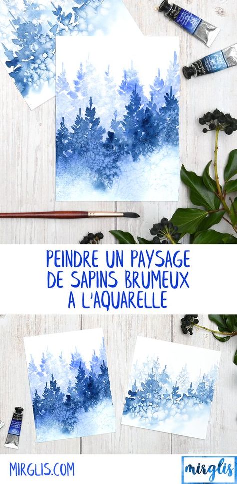 Les paysages de sapins sont très agréables à peindre à l’aquarelle car ils permettent de créer une ambiance particulière tout en jouant avec les textures. Je vous propose dans ce tutoriel d’utiliser des couleurs froides pour obtenir une ambiance hivernale. Aquarelle débutant, aquarelle facile, sapin aquarelle, paysage aquarelle, sapin brumeux, aquarelle hiver Peindre un paysage de sapins brumeux à l'aquarelle — Mirglis - Sarah Van Der Linden Painting A Landscape, Tutorial Painting, Fir Trees, Noel Diy, Art Carte, Watercolor Flower Art, Water Painting, Delphinium, Calligraphy Art