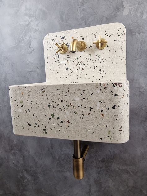 Terrazzo Sink, Terrazzo Bathroom, Bucket Sink, Gray Interiors, Floating Sink, Corner Toilet, Wall Mount Sinks, House Interior Design Styles, Concrete Bathroom