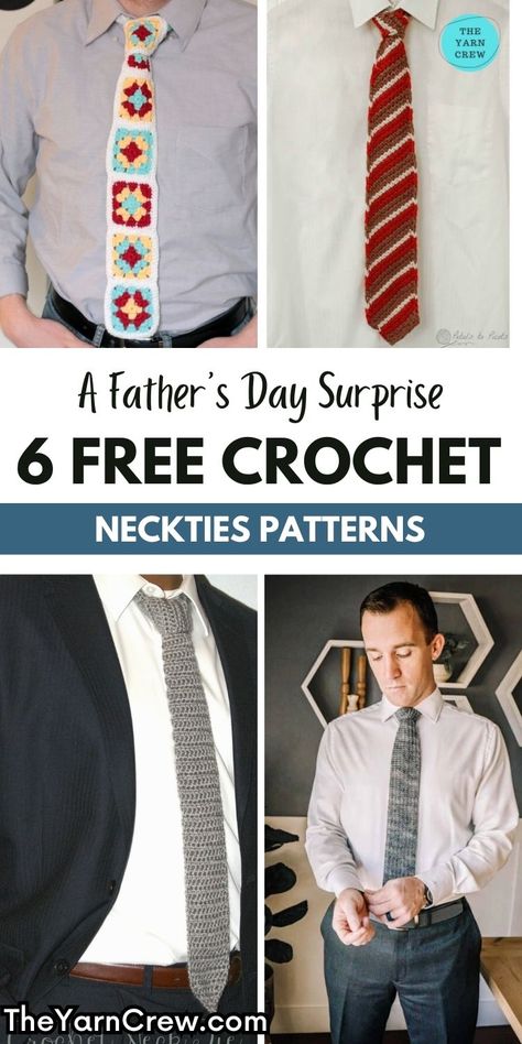 Make Father's Day unforgettable with a thoughtful and stylish gift by crocheting a necktie that reflects your dad's personality and style using these easy-to-follow patterns. Curated by The Yarn Crew. Crochet Gift Patterns Free, Neck Tie Projects, Tie Pattern Free, Neck Tie Pattern, Diy Crochet Gifts, Necktie Pattern, Crochet Men, Crochet Christmas Gifts, Tie Pattern