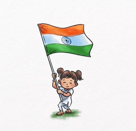 Independence Day Illustration India, Independence Day India Drawing, Indian Flag Aesthetic, India Flag Drawing, Poster On Independence Day, Independence Day Cartoon, Indian Flag Drawing, Softboard Ideas, Independence Day Illustration