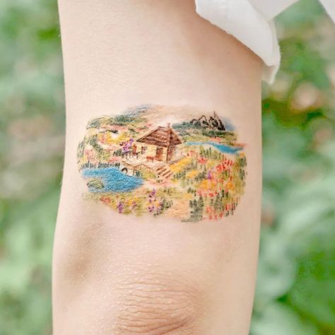 Sketch Cute, Whimsical Tattoos, Landscape Tattoo, Handpoke Tattoo, Tattoo Magazines, Top Tattoos, Dainty Tattoos, Aesthetic Tattoo, Little Tattoos