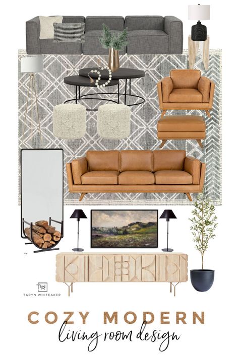 Grey And Camel Living Room, Grey And Brown Living Room, Leather Couches Living Room, Sofa Cum Bed, Beautiful Sofa, Living Room Reveal, Leather Sofa Living Room, Living Room Color Schemes, Modern Cozy Living Room