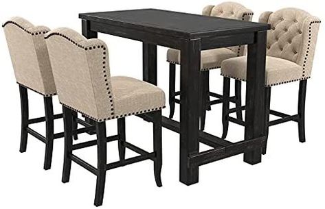 Furniture of America Sinuata Antique Black Wood 5-Piece Counter Height Table Set Counter Height Table Sets, Bar Table Set, Wingback Chairs, Dining Table Dimensions, Bar Table Sets, Counter Height Chairs, Trestle Dining Tables, Counter Height Table, Furniture Market