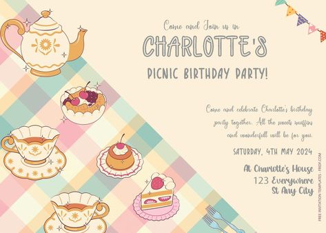 Free Editable PDF - Cute Picnic Party Birthday Invitation Templates Picnic Invitations Template, Picnic Invitations, Cute Picnic, Invitations Template, Create Invitations, Picnic Party, Event Organization, Al Fresco Dining, Birthday Celebrations