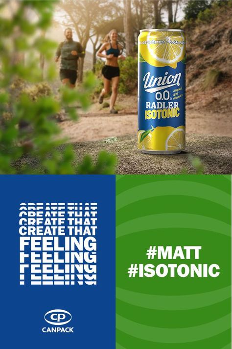 When you introduce a zero-alcohol, lemon isotonic-flavored beer with vitamins and minerals for regeneration after a workout, your packaging has to communicate what the drink is all about in an instant. Union Radler ticks all the boxes with this outstanding design, with the MATT effect that gives some pop to its light look and feel! #FEELRecharged #CANPACK #CreateThatFeeling Isotonic Drink Packaging, Isotonic Drink, Zero Alcohol, Flavored Beer, Drink Packaging, Drinks Packaging Design, Beverage Packaging, A Workout, Ticks