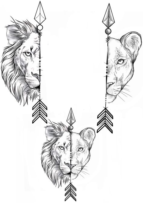 Lion And Lioness Tattoo, Tattoo Mafia, Couple Tat, Lioness Tattoo, Petit Tattoo, Cartoon Character Tattoos, Lion Tattoo Design, Leo Tattoos, Bad Tattoos