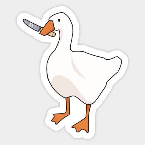 a goose with a knife for the holiday or just like that. -- Choose from our vast selection of stickers to match with your favorite design to make the perfect customized sticker/decal. Perfect to put on water bottles, laptops, hard hats, and car windows. Everything from favorite TV show stickers to funny stickers. For men, women, boys, and girls. Goose Holding A Knife, Visco Stickers, Duck Background, Goose With Knife, Knife Sticker, Duck With Knife, Goose Drawing, Goose Art, Holding A Knife