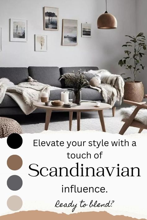 Ready to elevate your style? Add a touch of Scandinavian influence to your living room. Embrace the soothing Scandinavian color palette and create a space that harmoniously blends aesthetics with functionality. With clean lines and a serene ambiance, you'll have a Scandinavian style living room that's both inviting and timeless. Gray Sofa Scandinavian Living Room, Grey White Color Palette Living Room, Scandi Grey Living Room, Grey And Pine Living Room, Scandinavian Colour Palette Inspiration, Scandi Living Room Grey Sofa, Charcoal And White Living Room, Grey Interior Color Palette, Scandinavian Interior Paint Colors