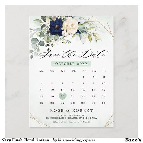 Save The Date Calendar, Rustic Wedding Save The Dates, Wedding Calendar, Rustic Save The Dates, Floral Greenery, Save The Date Postcard, Floral Save The Dates, Postcard Template, Date Calendar