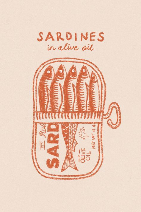 Sardines Tin Print, Retro  Sardine Poster, Sardine Fish Art, Seafood Print, Vintage Kitchen Poster - #logo #logodesign #elegantlogo Sardine Fish, Kitchen Walls, Poster High Quality, The Perfect Kitchen, Fish Illustration, Plakat Design, Tin Art, Kitchen Posters, Fish Print