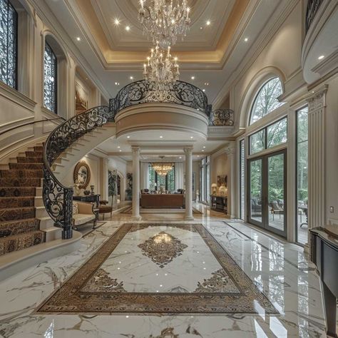 9+ Elegant Home Entrance Decoration Ideas for a Grand Entry • 333+ Art Images Mansion Entrance Interior, House Grand Entrance, Luxury Hallway Ideas, Mansion Interior Entrance, Grand Home Entrance, Grand Foyer Ideas Entryway Entrance, Entryway Foyer Ideas, Grand Staircase Entrance, Brown Mansion