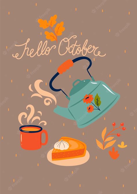 Happy October Images, Hello October Aesthetic, October Illustration, Hello October Images, October Hello, Month Wallpaper, October Images, Mobile Theme, October Aesthetic