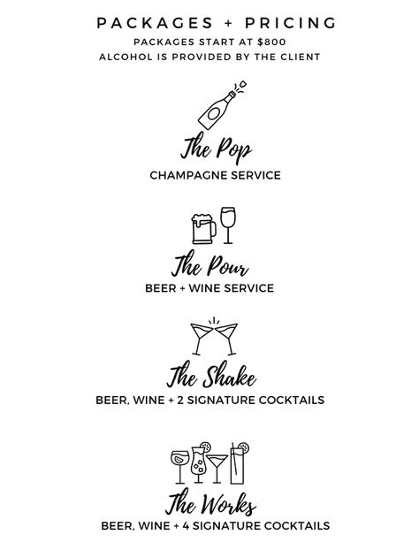 Bartender Price List, Instagram Bio Ideas Bartender, Unique Mobile Bar Ideas, Mobile Bartending Business Logo, Mobile Bar Price List, Private Bartender Setup, Wedding Bartending Business, Bartending Logo Ideas, Mobile Bar Business Cards