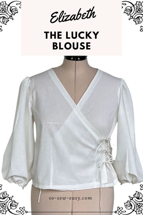 An easy to make classic blouse pattern in S to 2XL for you to create a bautiful piece for your wardrobe for many years to come. Wrap Top Pattern Free, Wrap Blouse Pattern, Wrap Top Sewing Pattern, Tops Sewing Patterns, Wrap Top Pattern, Patterns Skirt, Mens Shirt Refashion, Tops Sewing, Classic Blouse