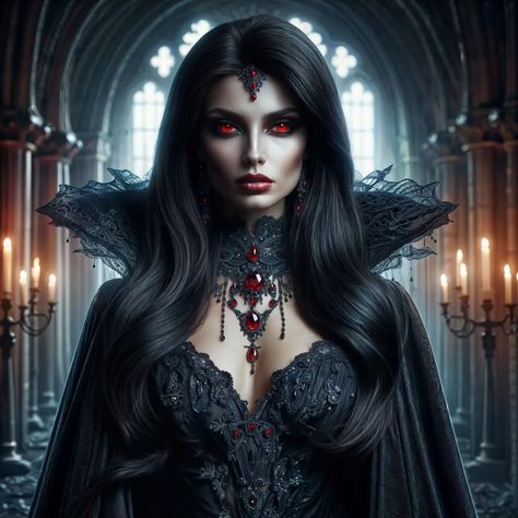 Vampire Queen: The Enchantress of the Night 🧛‍♀️ | AI Generated Images . Enter the enigmatic world of the Vampire Queen, where dark elegance and supernatural allure collide. This AI-generated image captures the essence of a regal and mysterious queen of the night, drawing you into her shadowy domain. Perfect for fans of gothic fantasy, digital art, and all things mysterious, this piece will intrigue and captivate your imagination. Don't miss this hauntingly beautiful creation! . #vampireque... Beautiful Vampire Woman, Vampire Mermaid, Lilith Goddess, Queen Vampire, Evil Queen Costume, Goddess Witch, Fantasy Digital Art, The Enchantress, Night Drawing