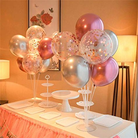 Partysanthe Balloon Stand Kit Set of Clear Table Desktop Balloon Holder with 7 Balloon Sticks, 7 Balloon Cups and 1 Balloon Base for Birthday Wedding Party Holiday Anniversary Decorations one Set #balloons#ballloondecor#balloonstand#tabledecor Balloon Table Centerpieces, Balloon Stand, Balloon Tree, Balloon Holders, Transparent Balloons, Photo Balloons, Led Balloons, Balloon Stands, Birthday Table