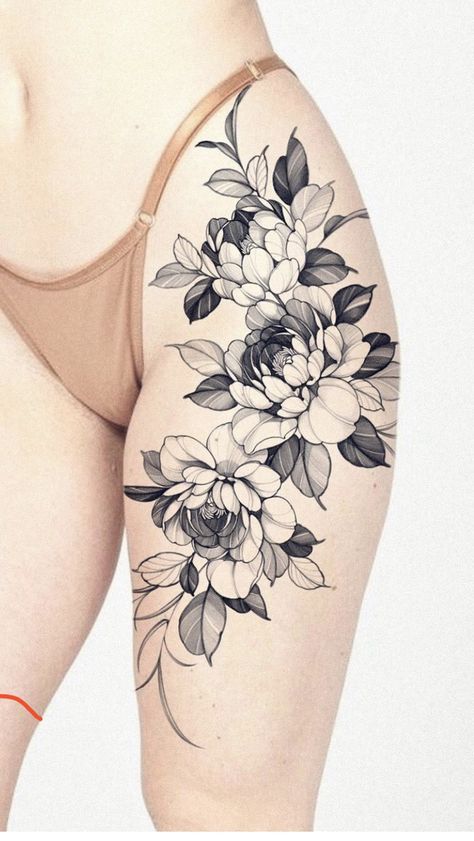 Tattoo Pisces, Divine Tattoo, Peony Flower Tattoos, Tato Paha, Realistisches Tattoo, Feminine Divine, Pisces Tattoo, Flores Tattoo, Floral Thigh Tattoos