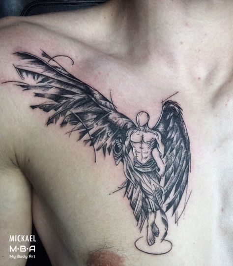 Guardian Angel Tattoos, Guardian Angel Tattoo Designs, Tato Salib, Guardian Angel Tattoo, Small Chest Tattoos, Tattoos Infinity, Angel Tattoos, Wrist Tattoos For Guys, Muster Tattoos