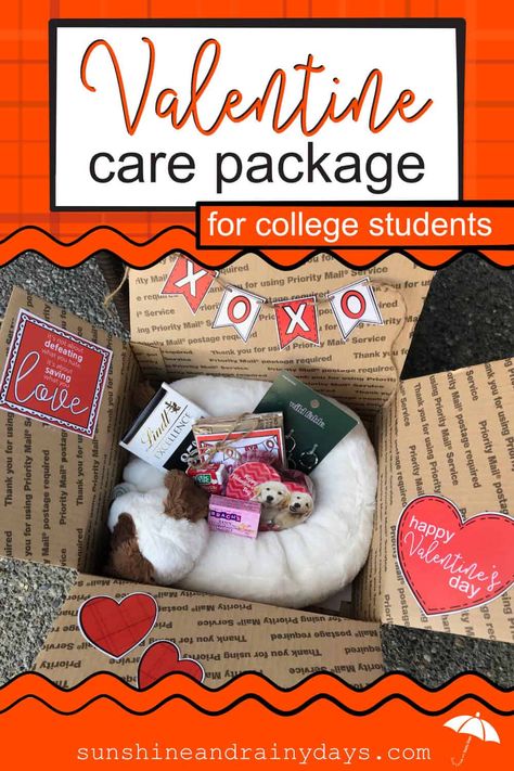 Get your Valentine Care Package For College Students Printables here! Your College Valentine will appreciate the effort you put into making Valentine's Day special for them! Valentine Care Package Ideas | Valentine Care Package College | College Valentine Boxes | College Valentines Day Care Package | College Valentine Ideas | #Valentines #SARD College Daughter, Valentines Day Care Package, Student Valentines, College Ready, Valentine Printables, Valentine Boxes, Valentines Box, College Supplies, Valentine Baskets