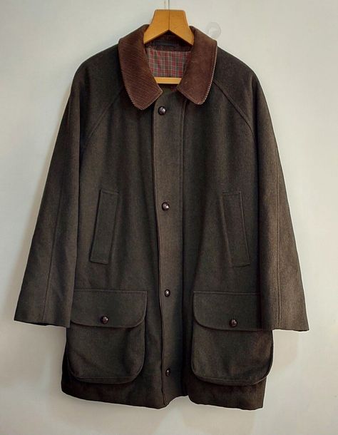 Vintage Barbour M67 Jacket Overcoat Green Loden Wool Hunting Plaid Size C 42 English Gentleman Style Vintage, Mens Winter Wear, Barbour Jacket Outfit, Academia Wardrobe, Vintage Barbour, Wool Jacket Men, Mens Wool Coats, Mens Overcoat, Dress Better