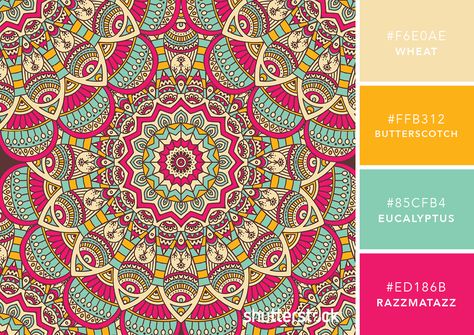 101 Color Combinations to Inspire Your Next Design – Mandala Color Palette Tattoo Calf, Color Schemes Colour Palettes, Mandalas Painting, Color Palette Bright, Mandalas Drawing, Mandalas Design, Desenho Tattoo, Color Swatch, Complementary Colors