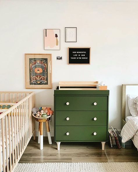 🍃 spice up your nursery with an elegant green dresser ✨ • #babyletto Lolly dresser • 📷: nursery designed by mama @jensane 🌳 Boy Nursery Themes, Green Dresser, Baby Boy Nursery Themes, Green Nursery, Diy Nursery, Kids Interior, Baby Bedroom, Baby's Room, Nursery Inspiration