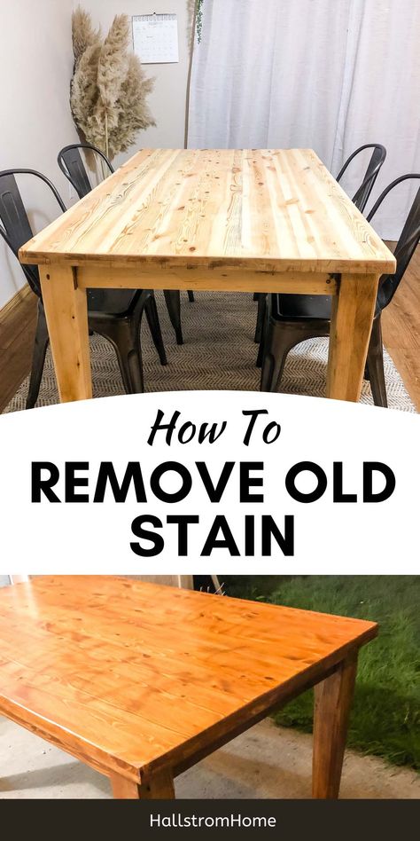 How To Take Stain Off Wood, How To Restain Wood Dining Table, Wood Stain Remover Diy, Staining A Wood Table, How To Change Stain Color On Wood, Restaining Wood Dining Table, Removing Wood Stain, How To Lighten Dark Stained Wood Table, Revarnishing Wood