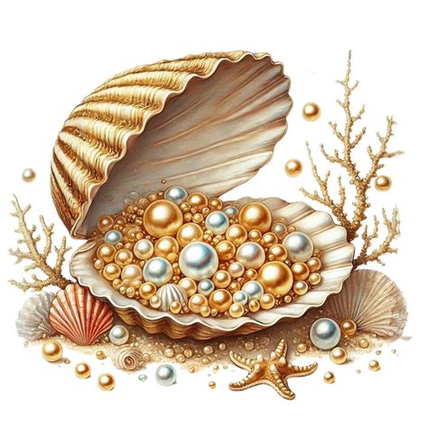 Sea Shells Aesthetic, Shell Png, Seashell Clipart, Pearl Collection, Watercolor Clipart, Clipart Images, Digital Image, Junk Journal, Png Files