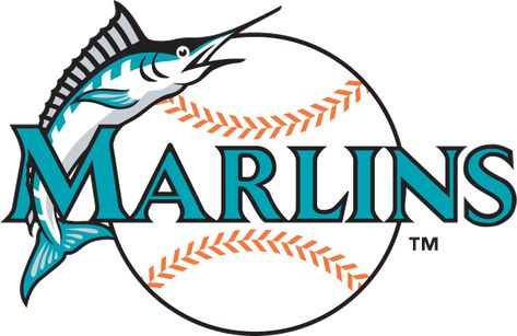 Florida Marlins Alternate Logo (1993) - Marlins in teal with black outline and leaping marlin on baseball Miami Logo, Marlins Baseball, Mlb Team Logos, Florida Marlins, Orioles Baseball, Mlb Logos, Sports Team Logos, Baseball Stadium, Sports Logos