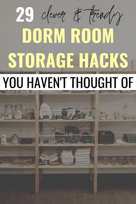 Dorm Room Ski Storage, Dorm Room Shelving Ideas, College Underbed Storage Ideas, Dorm Room Storage Hacks, Small Dorm Storage Ideas, College Dorm Storage Ideas Space Saving, Dorm Room Clothing Storage, Organize Dorm Room, Storage For Dorm Room