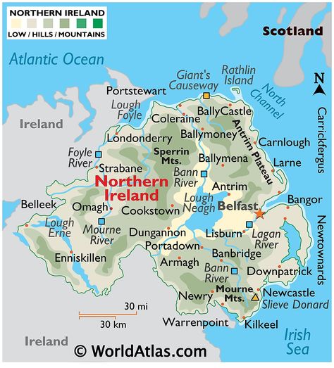 Northern Ireland Maps & Facts Larne Northern Ireland, Northern Ireland Map, Antrim Ireland, Ireland Map, Armagh, Ireland Vacation, Irish Sea, Irish History, Londonderry